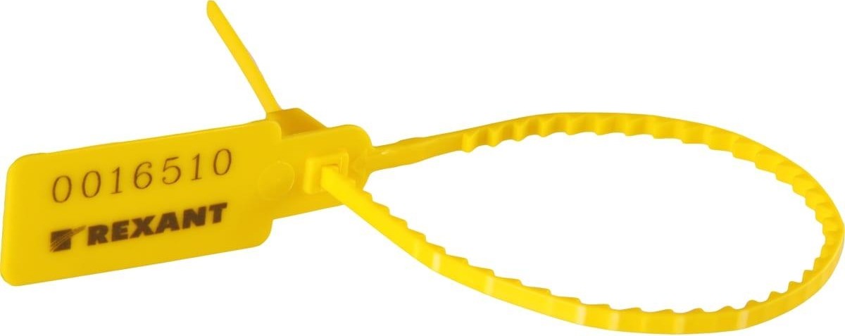 Пломба REXANT 07-6122 ( 50 штук ) пластиковая, номерная, 255мм, зубчатая, желтая 07-6122