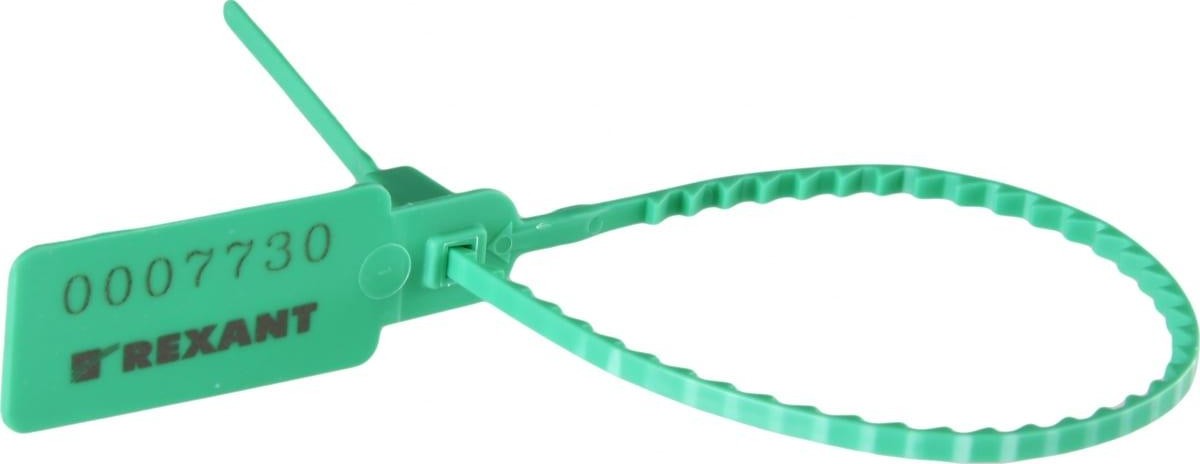 Пломба REXANT 07-6123 ( 50 штук ) пластиковая, номерная, 255мм, зубчатая, зеленая 07-6123