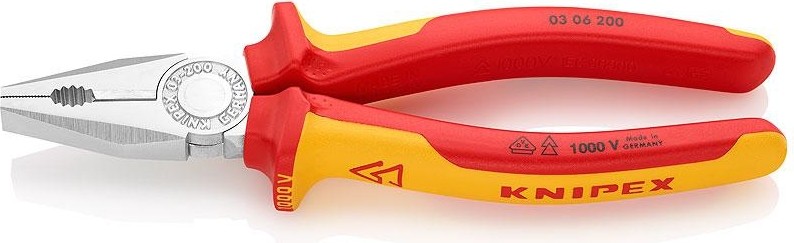 Плоскогубцы диэлектрические KNIPEX 0306200SB 200 мм комбинированные KN-0306200SB