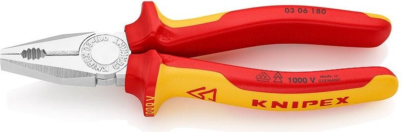 Плоскогубцы диэлектрические KNIPEX 0306180SB 180 мм комбинированные KN-0306180SB
