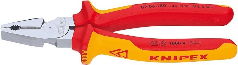 Плоскогубцы диэлектрические KNIPEX 0206180 1000 V, 180 мм, комбинированные, силовые KN-0206180
