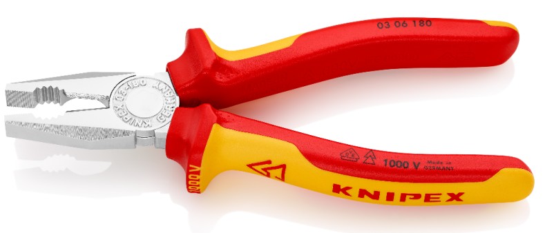 Плоскогубцы диэлектрические KNIPEX KN-0306180TBK комбинированные VDE, 180 мм