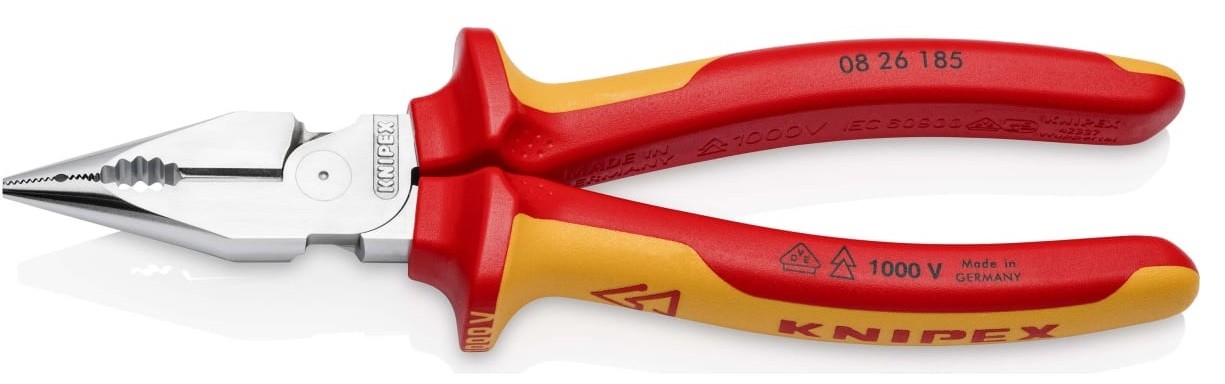 Плоскогубцы диэлектрические KNIPEX KN-0826185SB остроконечные с удлиненными губками, 185 мм