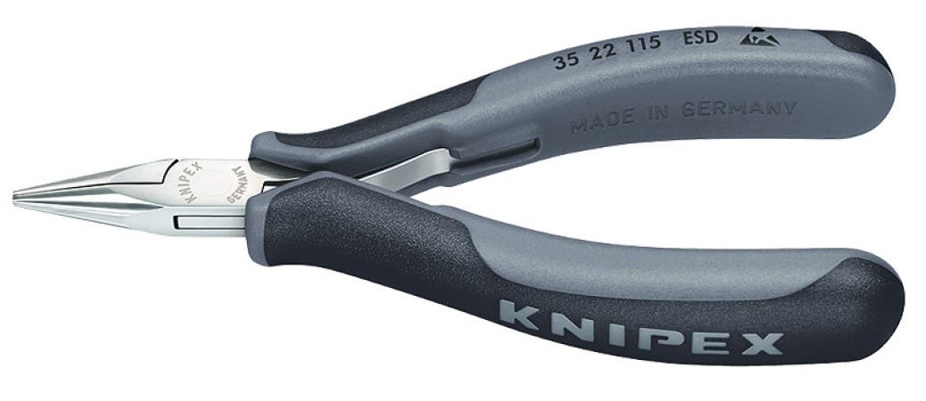 Плоскогубцы KNIPEX KN-3522115ESDSB захватные для электроники esd, плоскокруглые губки