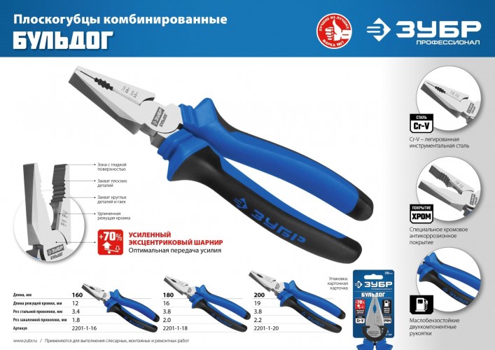Плоскогубцы ЗУБР ПРОФЕССИОНАЛ БУЛЬДОГ 160 мм комбинированные эксцентр.располож.шарнира 2201-1-16_z02 - изображение 4