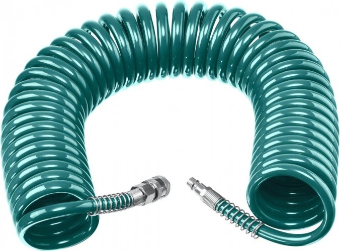 Пневмошланг спиральный KRAFTOOL 15м 8х12 мм, с фитингами рапид 06590-15