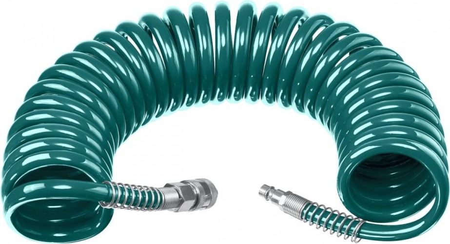 Пневмошланг спиральный KRAFTOOL 10м 8х12 мм, с фитингами рапид 06590-10