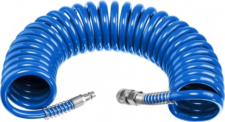 Пневмошланг спиральный ЗУБР 10м с фитингами рапид, 6х8 мм 6473-10