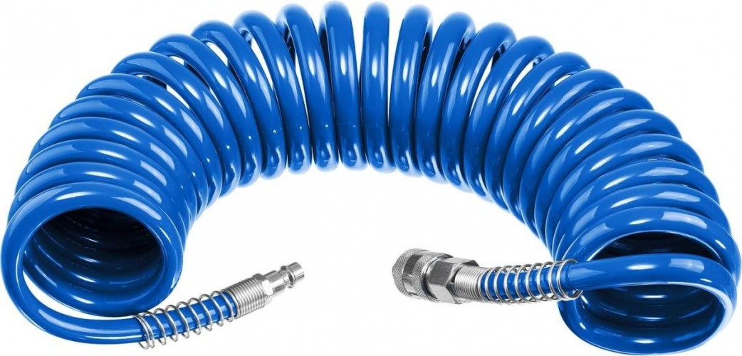 Пневмошланг спиральный ЗУБР 6472-05 фитингами рапид 5 м, 8х12 мм, 15 бар, професиионал