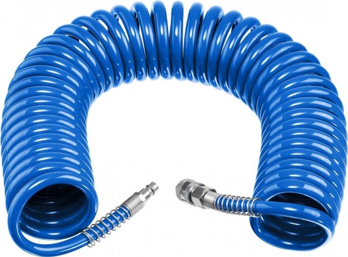 Пневмошланг спиральный ЗУБР Професиионал 15 м 8х12 мм, с фитингами рапид 6472-15