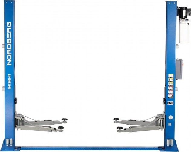 Подъемник автомобильный NORDBERG N4120BE-4B 380v 2х стоечный 4т с электростопорами (синий) ЦБ-00012290