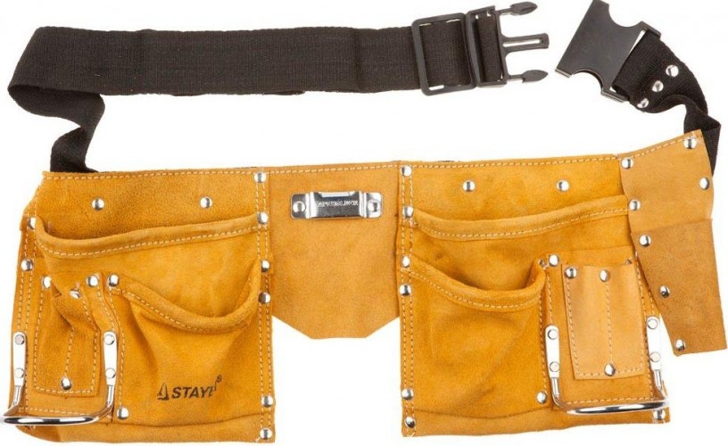 Пояс для инструментов STAYER MASTER кожаный, 10 карманов, 2 скобы 38510 38510