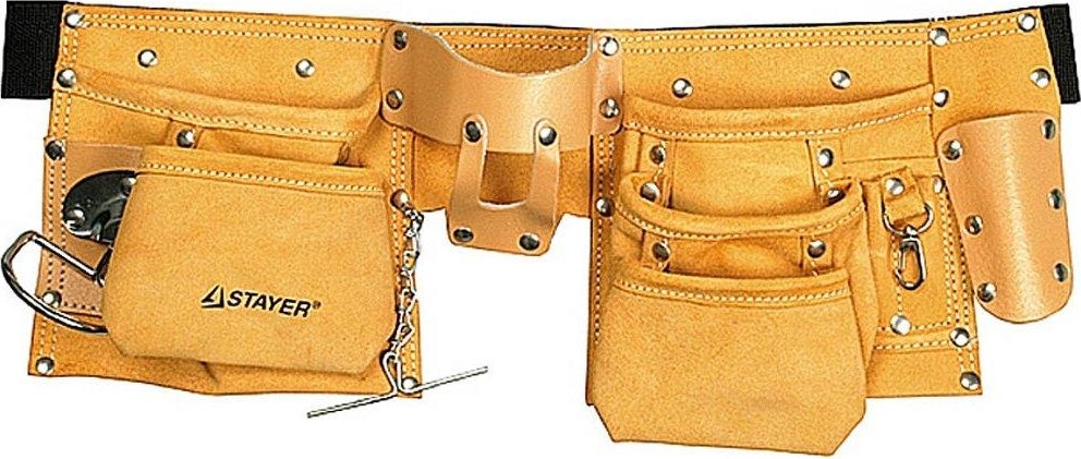 Пояс для инструментов STAYER MASTER кожаный, 10 карманов, 3 подвески 38512 38512