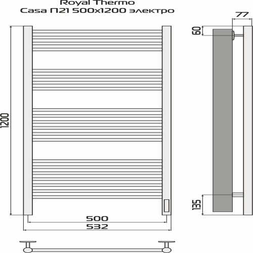 Полотенцесушитель ROYAL THERMO Casa white П21 500х1200 электро (встроен. диммер) НС-1434015 - изображение 4