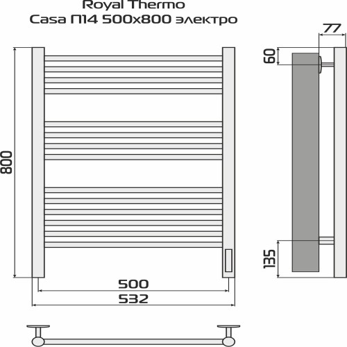 Полотенцесушитель ROYAL THERMO Casa black П14 500х800 электро (встроен. диммер) НС-1434004 - изображение 3