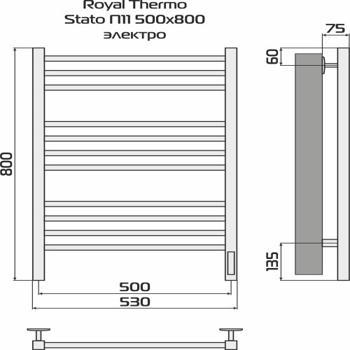 Полотенцесушитель ROYAL THERMO Stato П11 500х800 электро (встроен. диммер) НС-1433966 - изображение 3