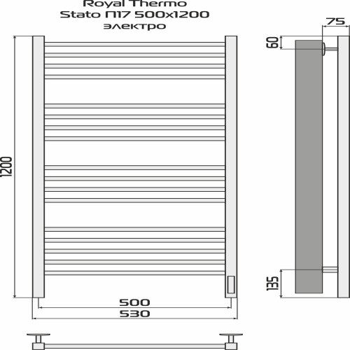 Полотенцесушитель ROYAL THERMO Stato black П17 500х1200 электро (встроен. диммер) НС-1433980 - изображение 3