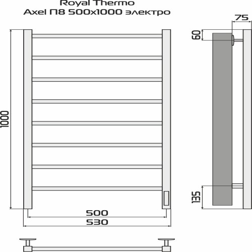 Полотенцесушитель ROYAL THERMO Axel black П8 500х1000 электро (встроен. диммер) НС-1433992 - изображение 3
