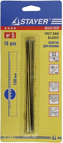 Полотна для лобзика STAYER №5 130 мм, 10 шт., 15321-S-10 15321-S-10_z01