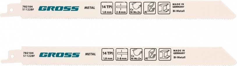 Полотна для сабельных пил GROSS 782104 по металлу, 210x1,8 мм, 2 шт.