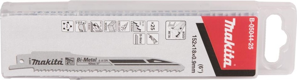 Полотна для сабельных пил MAKITA Super Express для дерева с гвоздями/металла 152х0,9х6-11tpi, 25  B-05044-25 - изображение 3