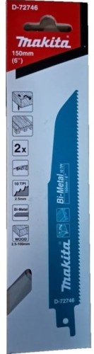 Полотна для сабельных пил MAKITA D-72746 по древесине с гвоздями 152x1,25x10tpi, 2 шт.