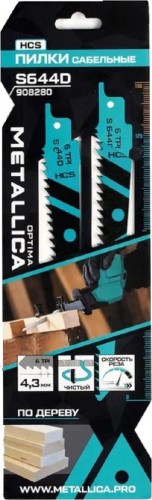 Полотна для сабельных пил METALLICA Optima S644D 150/125мм шаг 4,3мм, HCS узкие, по дереву 2шт 908280