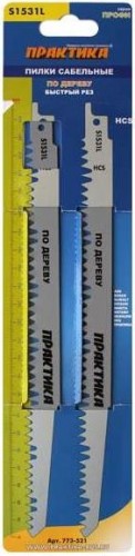 Полотна для сабельных пил ПРАКТИКА  s1531l hcs, по дереву, шаг 5 мм, длина 240 мм, 2 шт 773-521