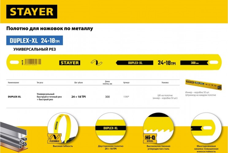 Полотно для пил по металлу STAYER Duplex-XL двустороннее широкое 24 / 18 tpi-универсал/быстрый 1590_z01 - изображение 3