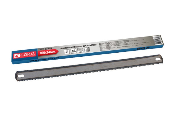 Полотно СОЮЗ 9019-02-300C двухстороннее 300мм, закаленное, металл 24tpi, дер