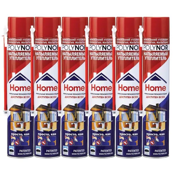 Комплект теплоизоляция Polynor Home для стен 10 м2: напыляемый утеплитель 6 шт.