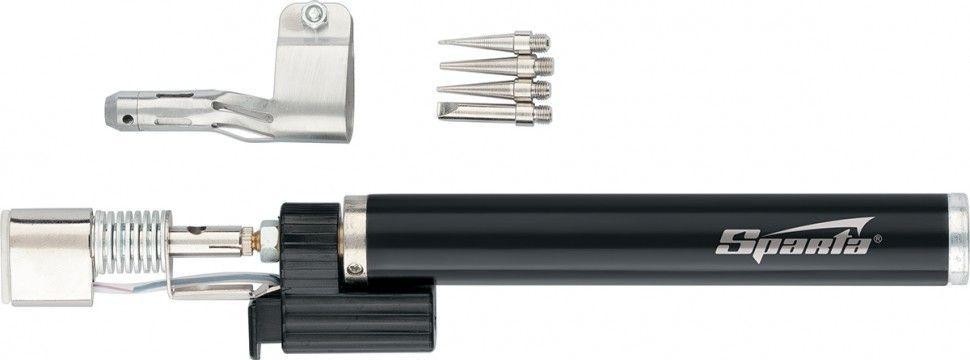 Портативная газовая горелка Sparta "Карандаш" c пьезоподжигом, 4 насадки для пайки, 200 мм 914325