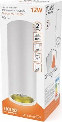 Потолочный светодиодный светильник GAUSS HD012 overhead накл цил 12w 900lm 3000k белый золото - изображение 2