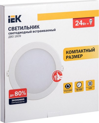 Потолочный светодиодный светильник IEK ДВО 1609 24Вт 4000K IP20 белый ультратонкий LDVO0-1609-1-24-4000-K01 - изображение 2
