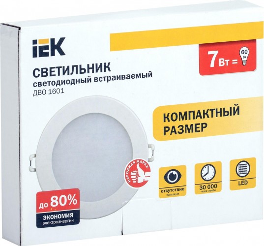 Потолочный светодиодный светильник IEK ДВО 1601 7Вт 3000K IP20 белый ультратонкий LDVO0-1601-1-7-K01 - изображение 2