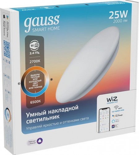 Потолочный светодиодный светильник GAUSS Smart home 25w2000lm2700-6500к198-264v ip20 400*70мм  2050112