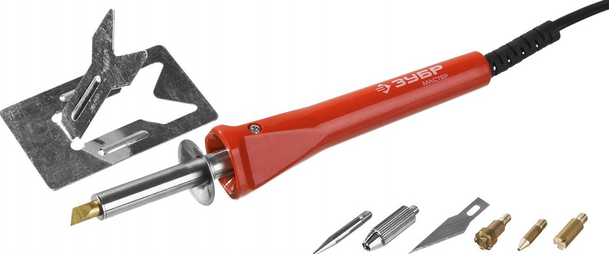 Прибор для выжигания ЗУБР Мастер пайки, резки с набором насадок, 5шт.+ нож 55426