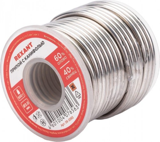 Припой c канифолью REXANT ПОС-61 d=3,0 мм 09-3393 09-3393