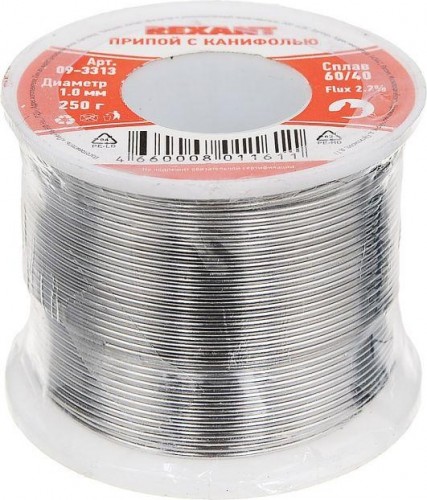 Припой c канифолью REXANT ПОС-61 d=1,0 мм 09-3313 09-3313 - изображение 2