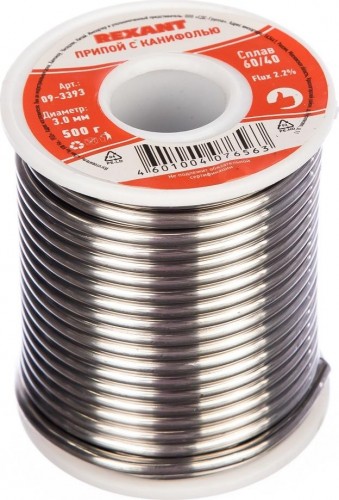 Припой c канифолью REXANT ПОС-61 d=3,0 мм 09-3393 09-3393 - изображение 2
