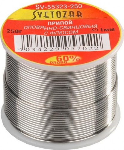 Припой оловянно-свинцовый с канифолью СВЕТОЗАР ПОС 60 250 гр. SV-55323-250 SV-55323-250