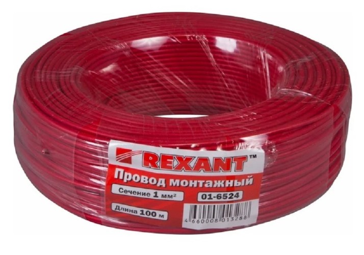 Провод REXANT 01-6524 ПГВА / ПВАМ 1х1.00мм², (бухта 100м), красный