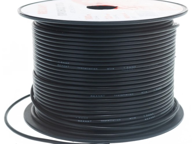 Провод REXANT 01-6526 ПГВА / ПВАМ 1х1.00мм², (бухта 100м), черный