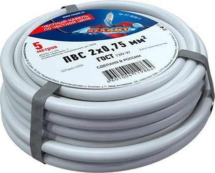 Провод REXANT ПВС соединительный пвс 2x0,75 мм2, белый, длина 5 м 01-8030-5