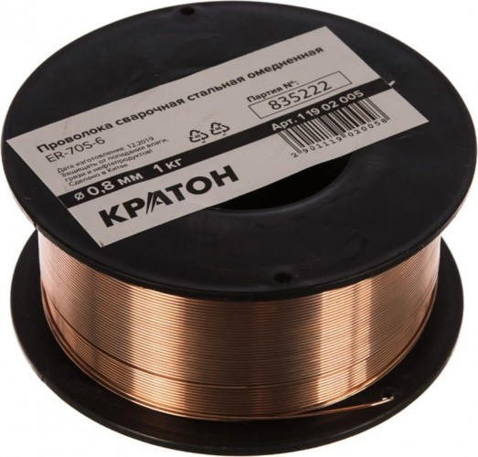 Проволока сварочная омедненная КРАТОН СВ-08Г2С, ЕR70S-6 0,6 мм, 1 кг 1 19 02 004