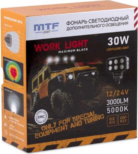 Прожектор автомобильный MTF LIGHT MAXIMUM BLACK ECE R10 12-36V, 30W, 3000lm, прямоугольный BC50P