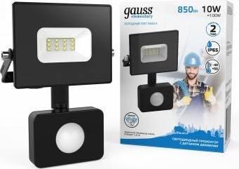 Прожектор GAUSS Elementary 10w 850lm 6500к 175-265v ip65 черный с датчиком движения 628511310 - изображение 2
