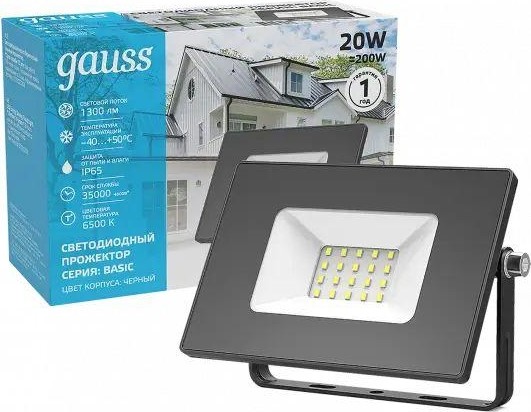 Прожектор GAUSS Elementary 20w 1750lm 6500к 200-240v ip65 черный led 613100320 - изображение 4