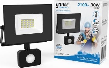 Прожектор GAUSS Elementary 30w 2100lm 6500к 175-265v ip65 черный с датчиком движения 628511330 - изображение 2