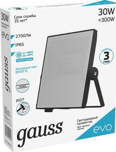 Прожектор GAUSS EVO evo 30w 2700lm 6500k 100-240v ip65 черный led 687511330 - изображение 2
